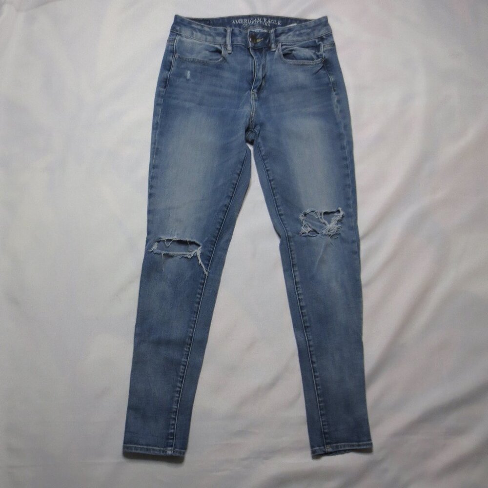 AMERICAN EAGLE womens JEANS jegging DENIM blue DISTRESSED hi-rise SIZE 4